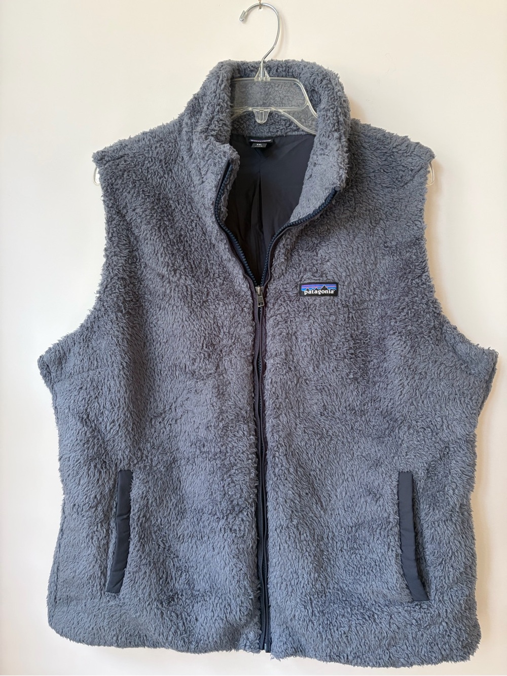 Patagonia Women’s Blue Grey Fuzzy Fleece Los Gatos vest Logo size XXL preowned